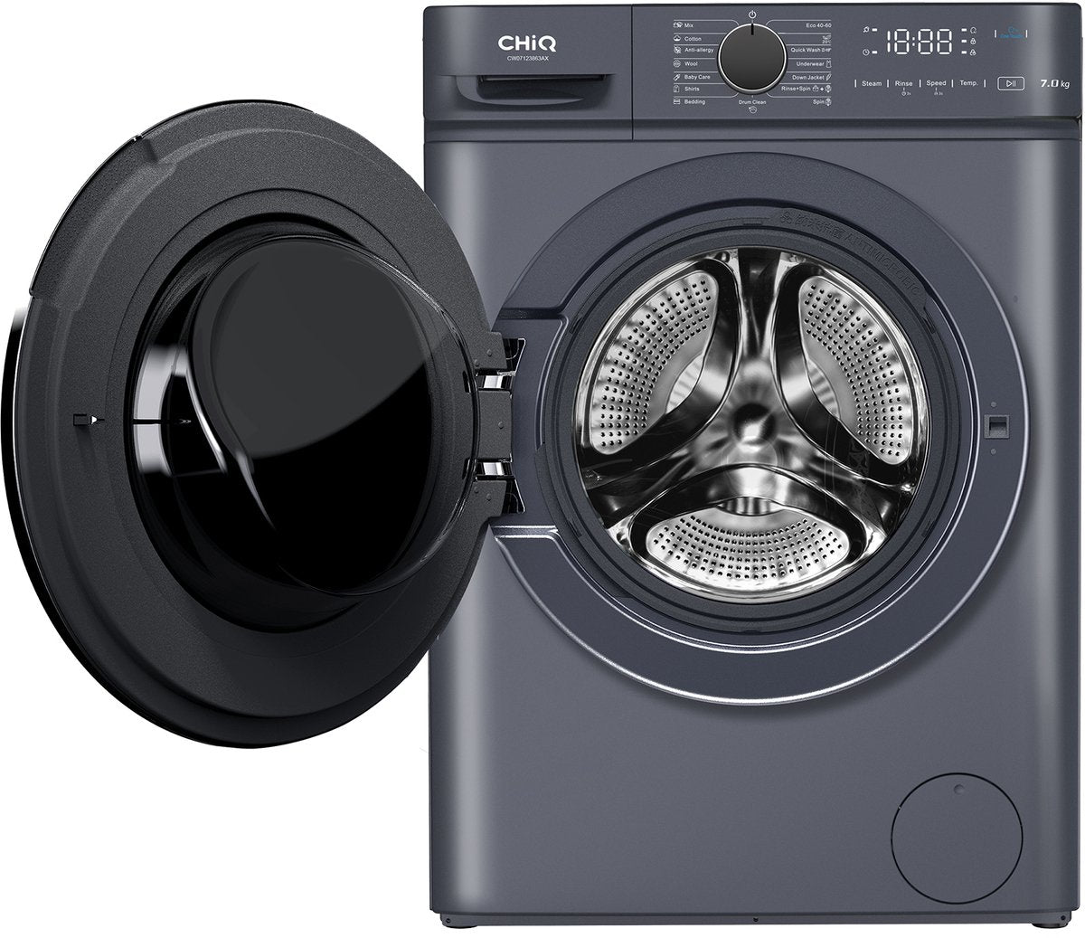 CHiQ CW07123863AX - Washing Machine - 7 KG - Space Pro - 16 Programs - AI Smart - Steam Washing & Quick Wash - 12-Year Motor Warranty - Energy Class A - New 2025