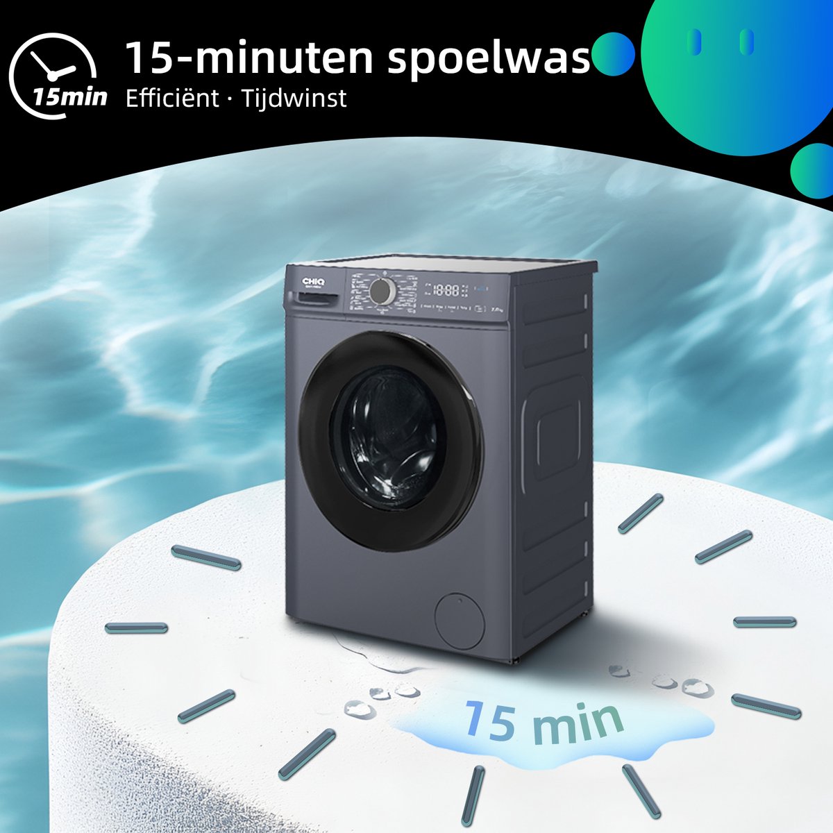 CHiQ CW07123863AX - Washing Machine - 7 KG - Space Pro - 16 Programs - AI Smart - Steam Washing & Quick Wash - 12-Year Motor Warranty - Energy Class A - New 2025