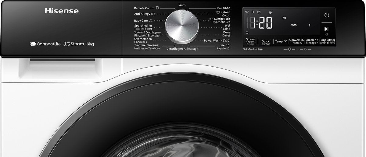 Hisense 3S Series WF3S8043BW3/BLX - Washing Machine with Energy Label A -30% - 8kg - 72dB (A) - Steam Wash - 1400 RPM - Power Wash 49' - ConnectLife - Drum Capacity 54 Liters