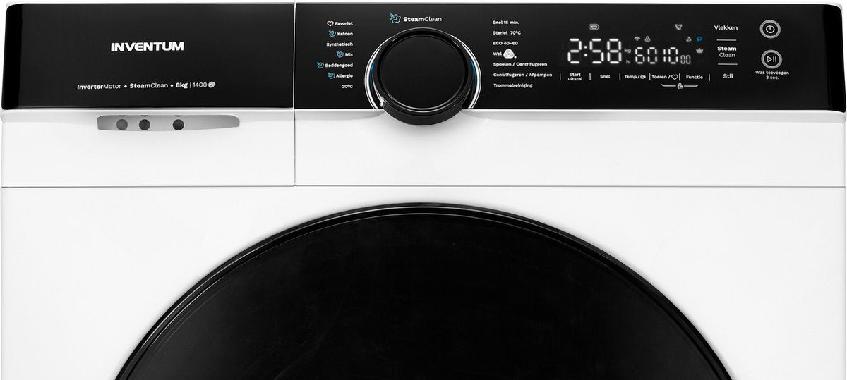 Inventum VWM8010B - Washing Machine - 8kg Capacity - 14 Programs - 1400 RPM - Energy Class A - Steam Clean - Quiet: 72 dB - White/Black