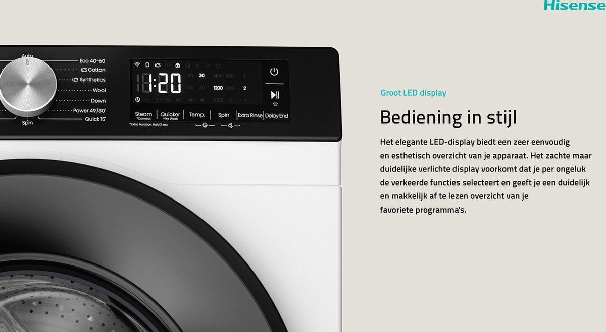 Hisense 3S Series WF3S8043BW3/BLX - Washing Machine with Energy Label A -30% - 8kg - 72dB (A) - Steam Wash - 1400 RPM - Power Wash 49' - ConnectLife - Drum Capacity 54 Liters
