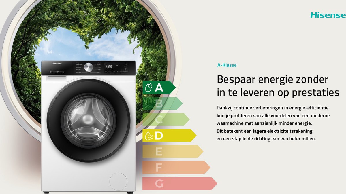 Hisense 3S Series WF3S8043BW3/BLX - Washing Machine with Energy Label A -30% - 8kg - 72dB (A) - Steam Wash - 1400 RPM - Power Wash 49' - ConnectLife - Drum Capacity 54 Liters