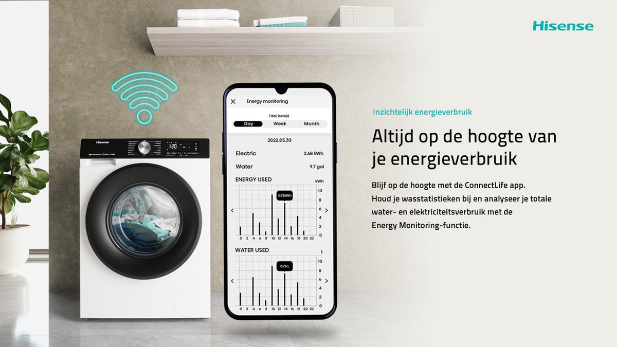 Hisense 3S Series WF3S8043BW3/BLX - Washing Machine with Energy Label A -30% - 8kg - 72dB (A) - Steam Wash - 1400 RPM - Power Wash 49' - ConnectLife - Drum Capacity 54 Liters