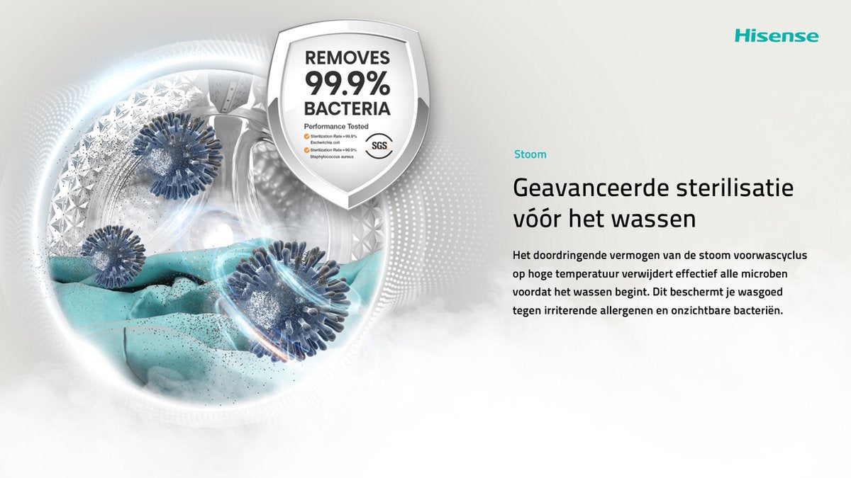 Hisense 3S Series WF3S8043BW3/BLX - Washing Machine with Energy Label A -30% - 8kg - 72dB (A) - Steam Wash - 1400 RPM - Power Wash 49' - ConnectLife - Drum Capacity 54 Liters