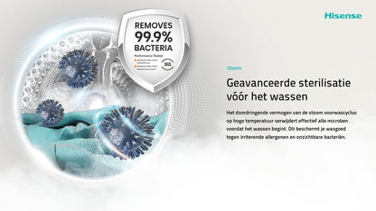 Hisense 3S Series WF3S8043BW3/BLX - Washing Machine with Energy Label A -30% - 8kg - 72dB (A) - Steam Wash - 1400 RPM - Power Wash 49' - ConnectLife - Drum Capacity 54 Liters