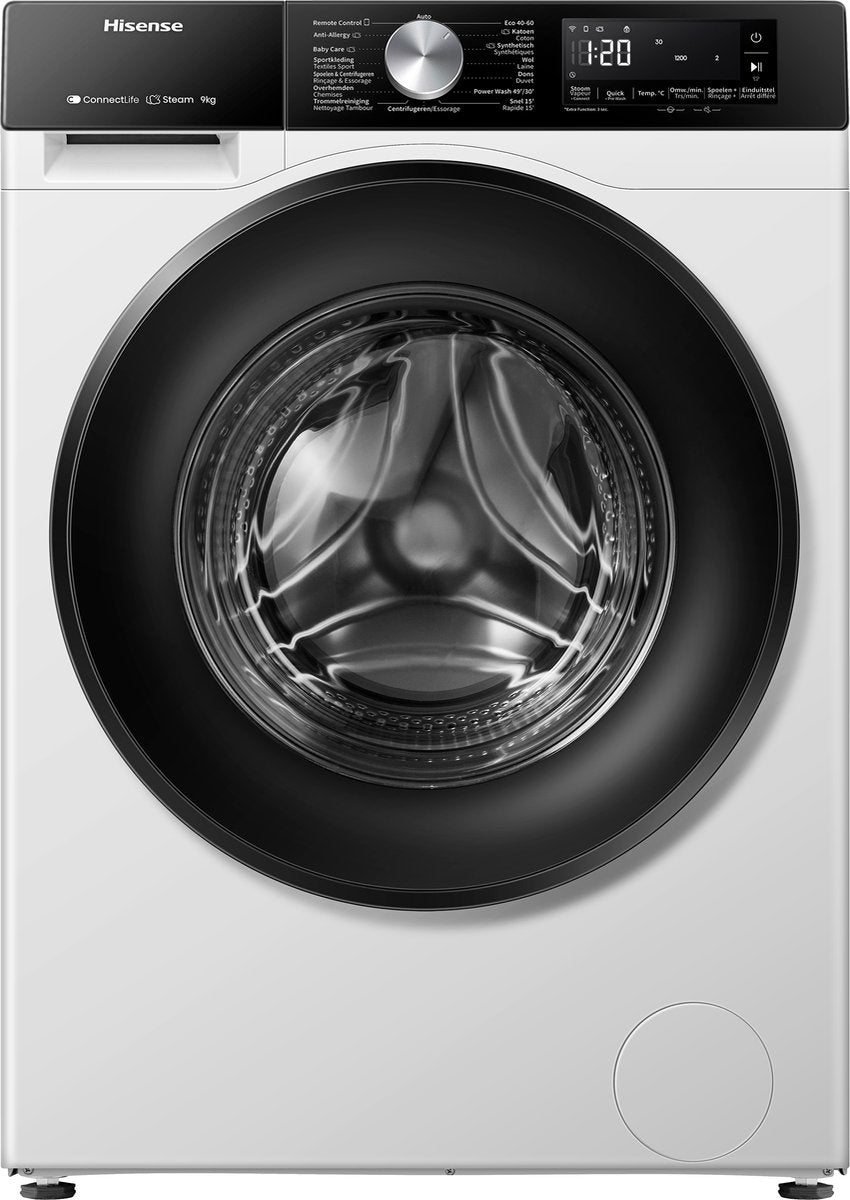 Hisense 3S Series WF3S8043BW3/BLX - Washing Machine with Energy Label A -30% - 8kg - 72dB (A) - Steam Wash - 1400 RPM - Power Wash 49' - ConnectLife - Drum Capacity 54 Liters