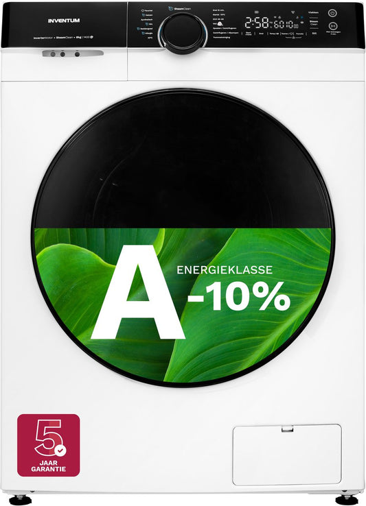 Inventum VWM8010W - Washing Machine - 8 kg - 14 Programs - 1400 RPM - Energy Class A-10% - Steam Clean - Quiet: 72 dB - White/Black