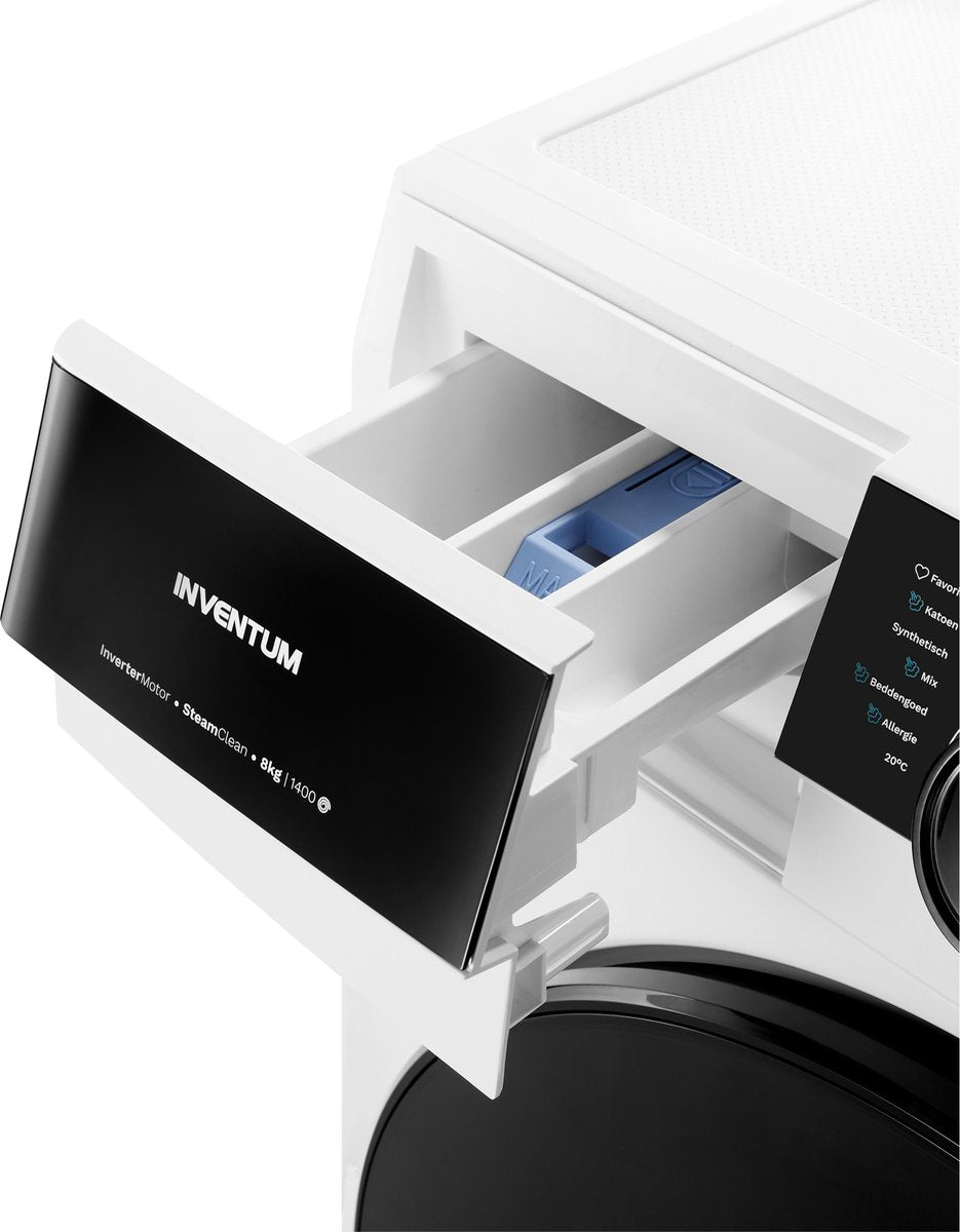 Inventum VWM8010W - Washing Machine - 8 kg - 14 Programs - 1400 RPM - Energy Class A-10% - Steam Clean - Quiet: 72 dB - White/Black