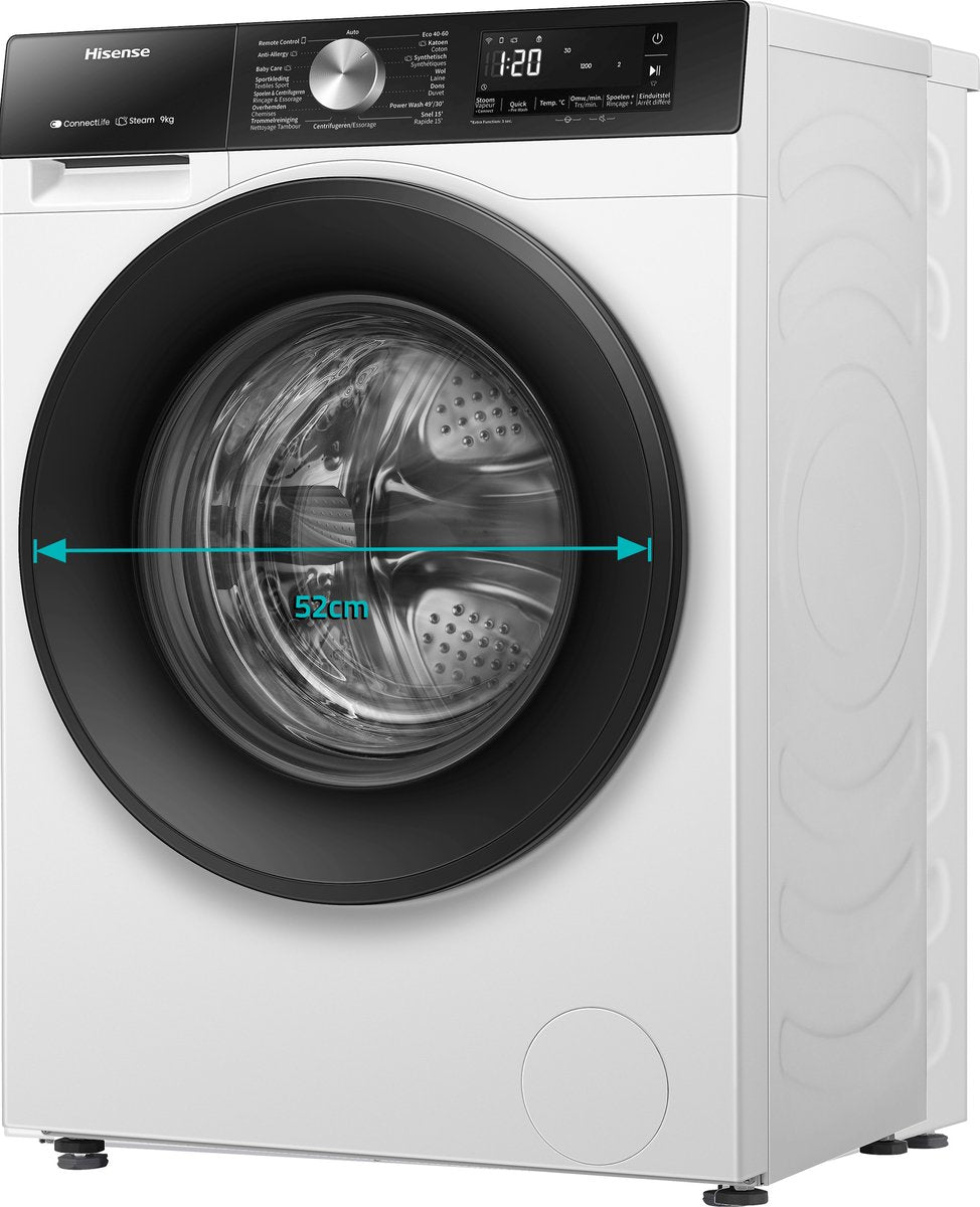 Hisense 3S Series WF3S8043BW3/BLX - Washing Machine with Energy Label A -30% - 8kg - 72dB (A) - Steam Wash - 1400 RPM - Power Wash 49' - ConnectLife - Drum Capacity 54 Liters