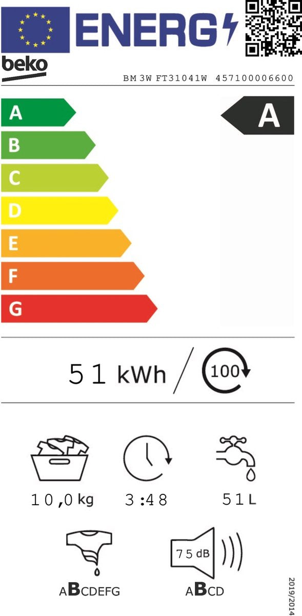 Beko BM3WFT31041W - EnergySpin - 10 kg Washing Machine